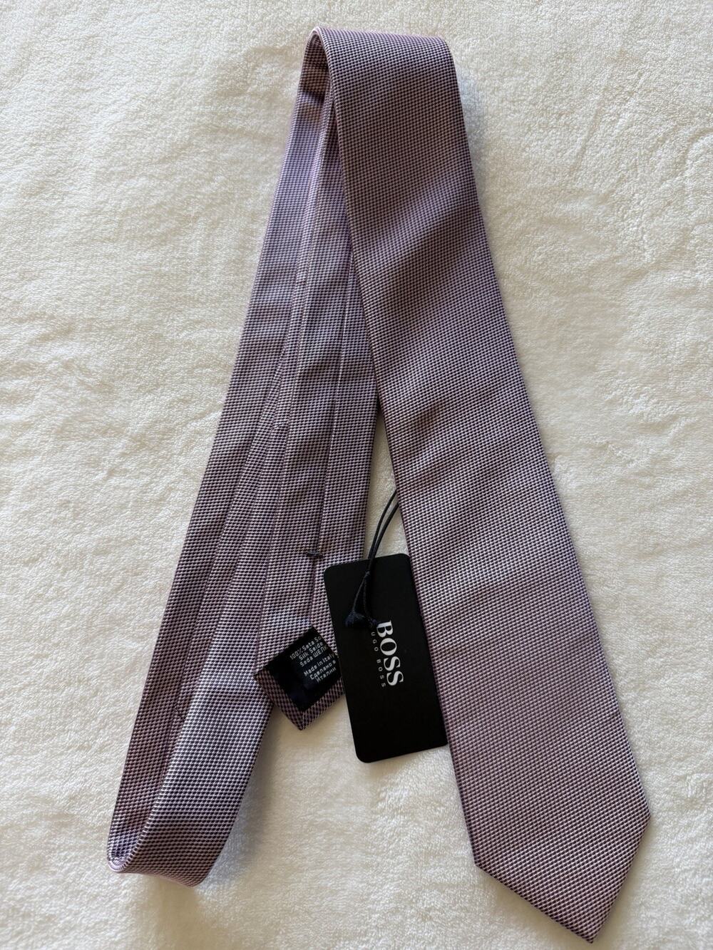 BOSS Hugo Boss Tie Mens OS Purple Black Silk Made in Italy NWT